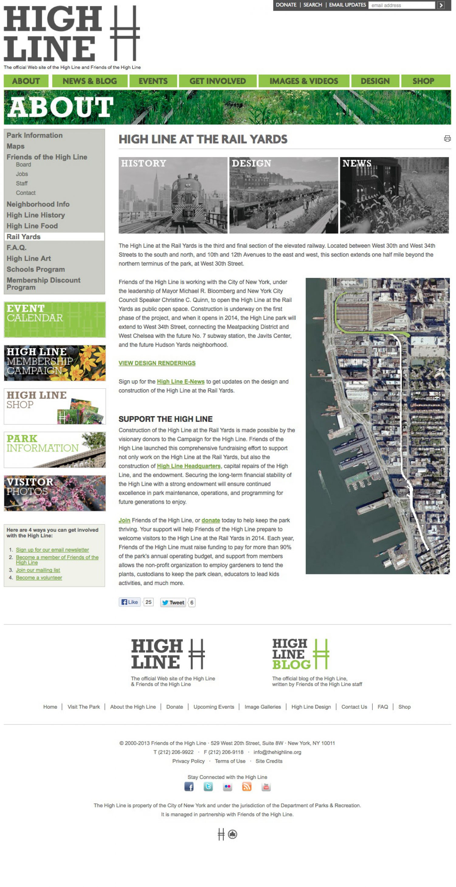Screenshot of the High Line website's about page