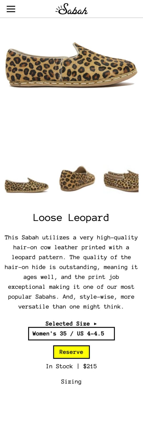 Screenshot of the Sabah website's product page