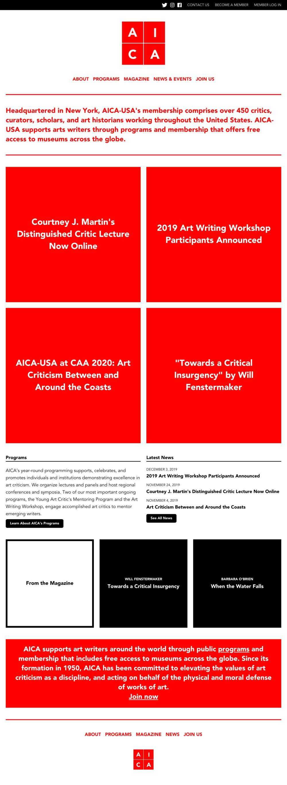 Screenshot of the AICA-USA website's homepage