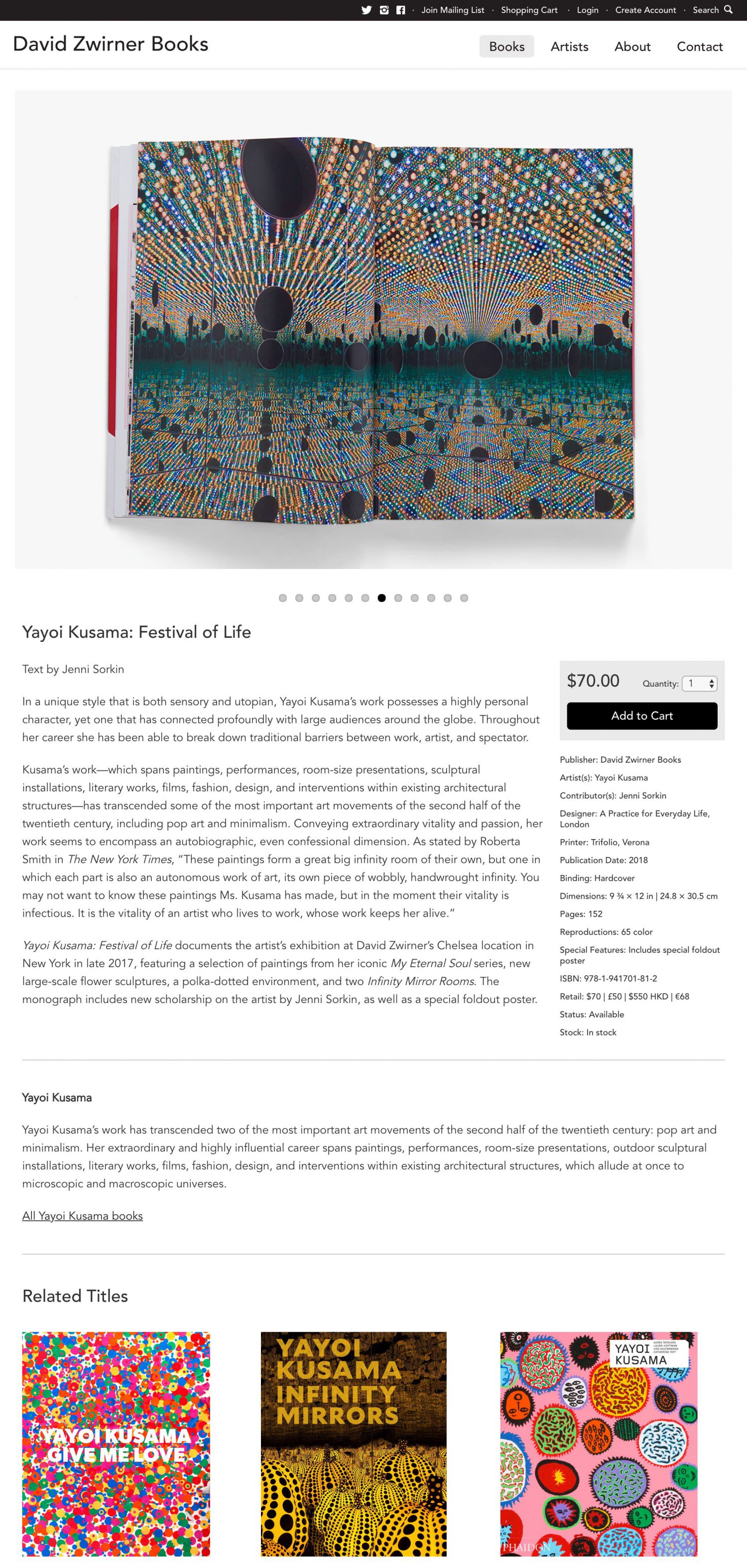 Screenshot of the David Zwirner Books website's books detail page