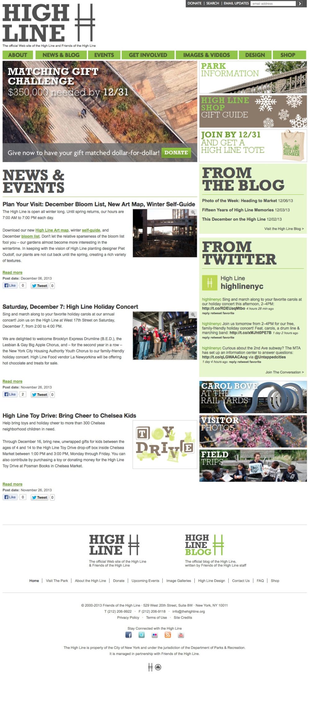 Screenshot of the High Line website's homepage