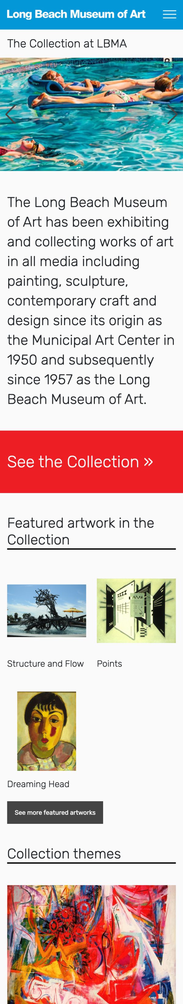 Long Beach Museum of art exhibition landing page (mobile view)