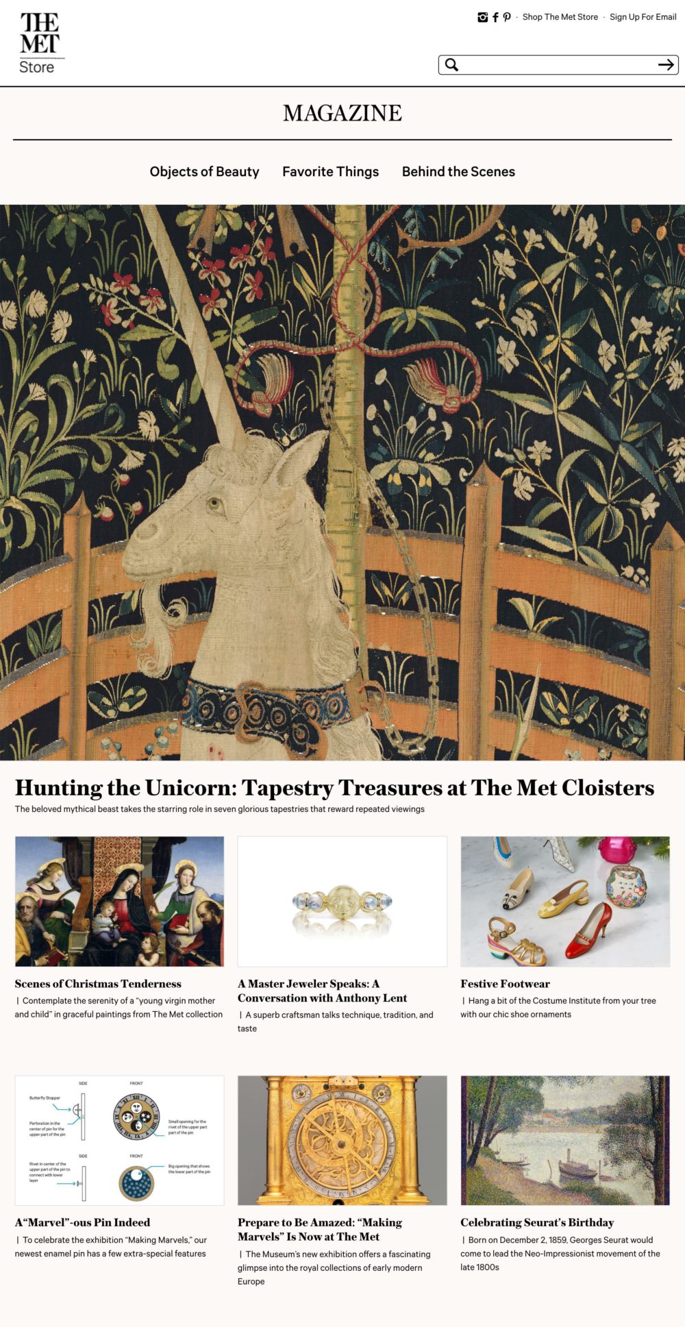 Screenshot of the Metropolitan Museum of Art Store website's homepage