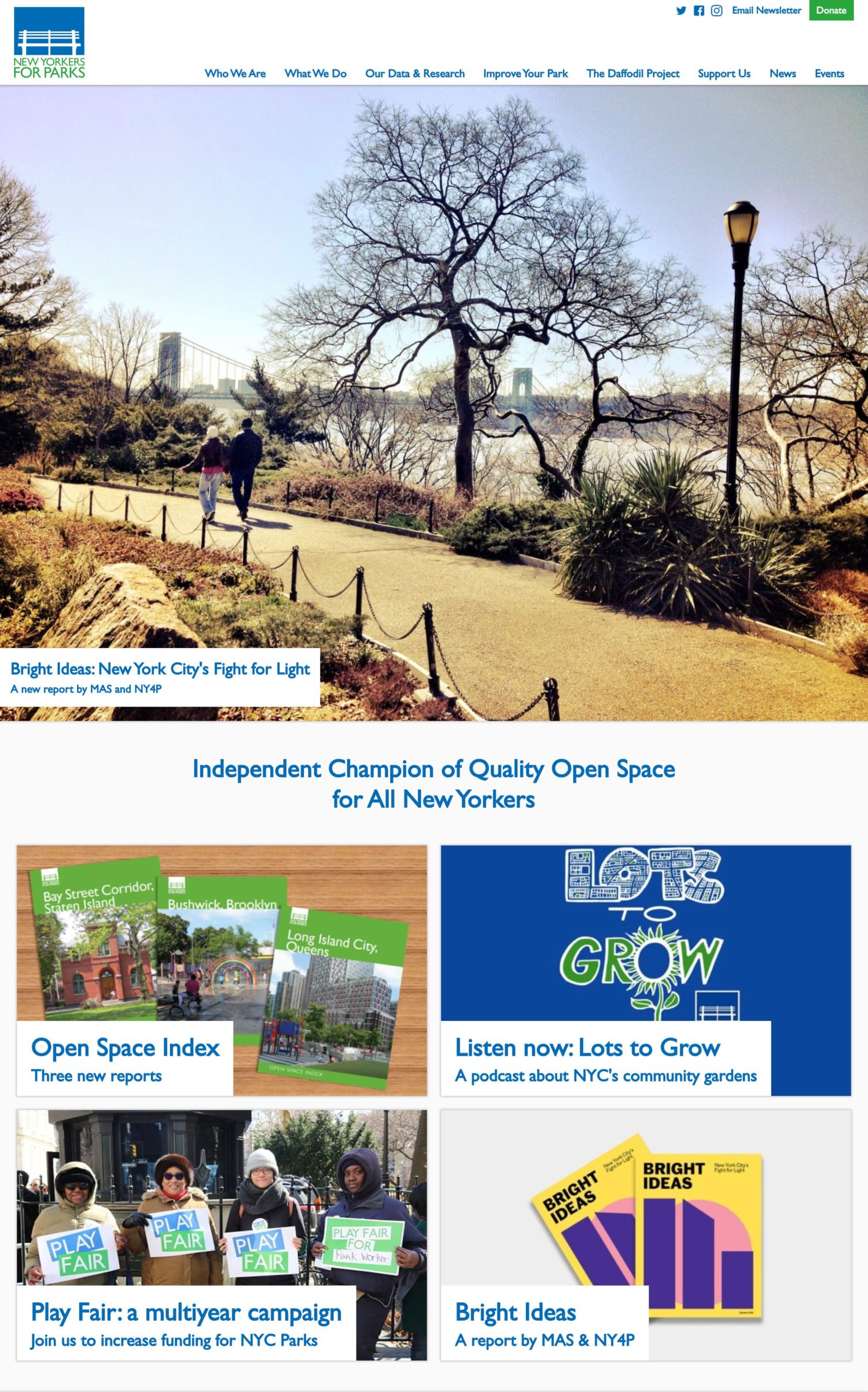 Screenshot of the New Yorkers for Parks website's homepage