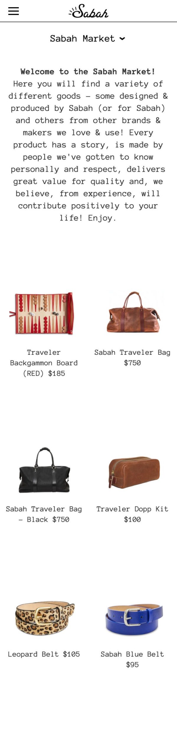 Screenshot of the Sabah website's Market page